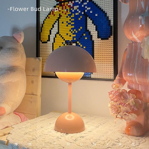 Blomsterpotte Sjampinjong Led bordlamper, moderne Bud Macaron bordlampe Vintage lesebordlampe