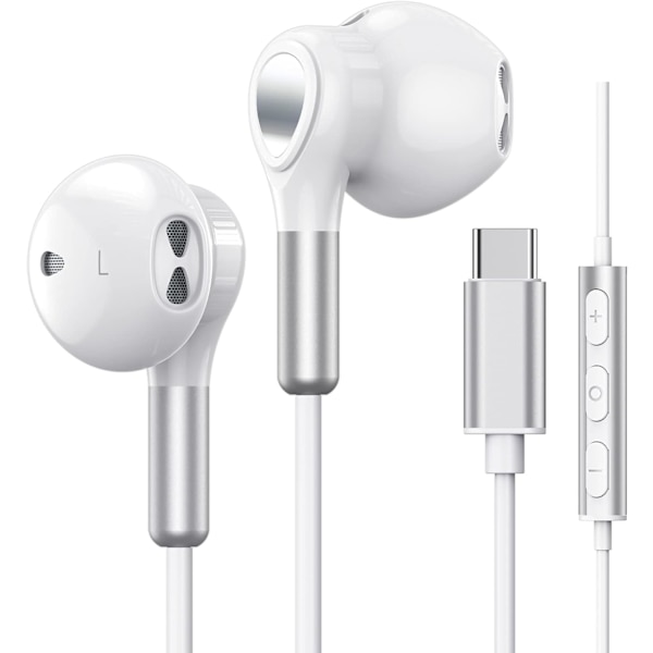 USB-C Hörlurar för Samsung Galaxy S23 Ultra S22 S21 FE S20 A53 A54 USB-C Hörlurar White