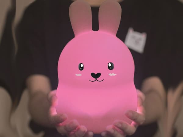 Night Light Rabbit / Stuffed Animal / Changing RGB - Silicone - 18.5 cm