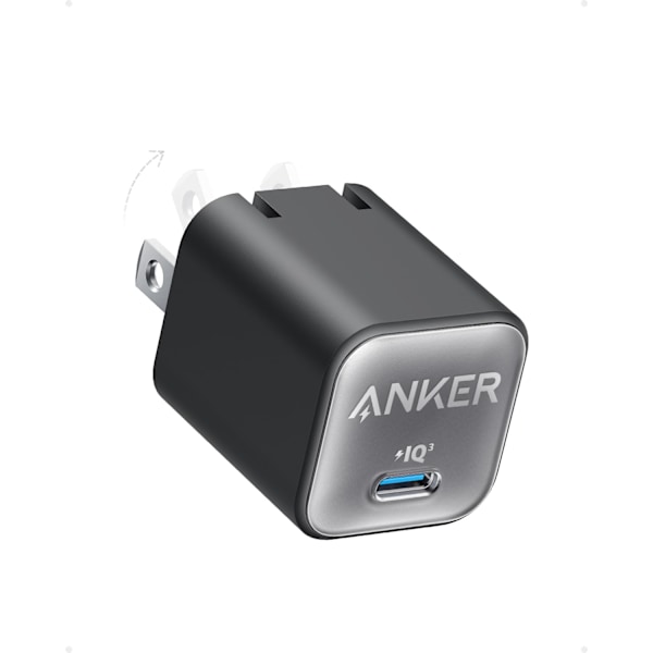 Lader, USB C GaN Lader 30W, PIQ 3.0 Foldbar PPS Rask Lader for iPhone 16 / 15 og flere serier, Galaxy, iPad, Kompatibel med MagSafe (svart) black
