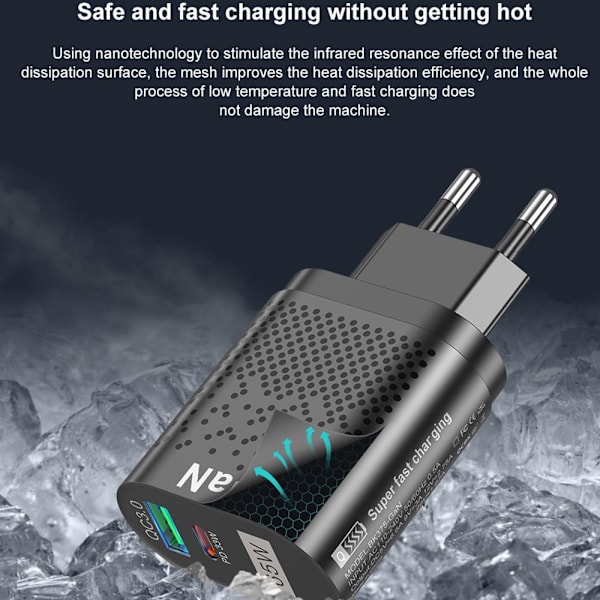 65W GaN hurtigladeradapter hvit white