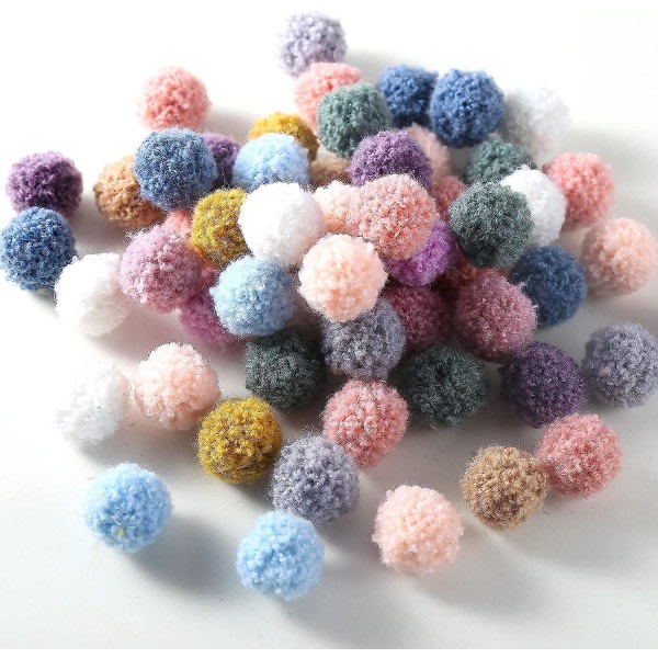 100 stk Pom Poms, fargerike, myke plysjballer - for gjør-det-selv-håndverk (2 cm)