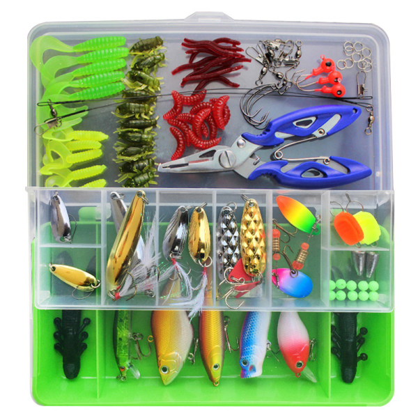 120 PCS Fishing Lures Mixed Including Spinners,VIB,Treble Hooks,Single Hooks,Swivels,Pliers and Tackle Box