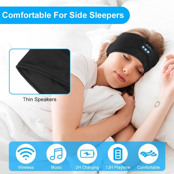 Urheilukuulokkeet hihnalla, langattomat Bluetooth-unikuulokkeet ultraohuilla HD-stereokaiuttimilla, sopivat urheiluun/joogaan/kuntoon, musta