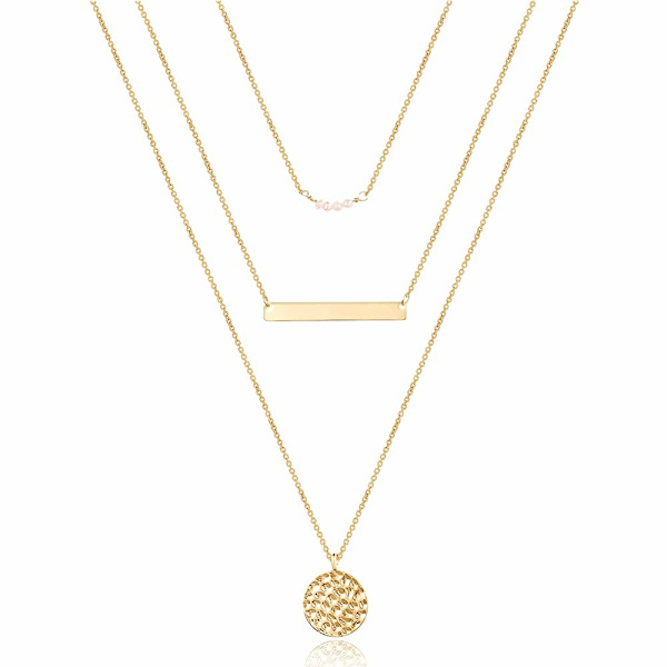 Fint Lagdelt Choker Halskæde, Håndlavet 14K Guldbelagt Y Vedhæng Halskæde Multilayer Bar Disc Halskæde Justerbar Lagdeling  Halskæder til Kvinder