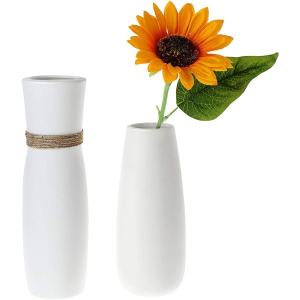 Hvid keramisk blomstervasesæt med 2, dekorativt pynt vasebrønd til at støtte planter Hjemmekontor Soveværelsesdekoration Ideel gave og samling