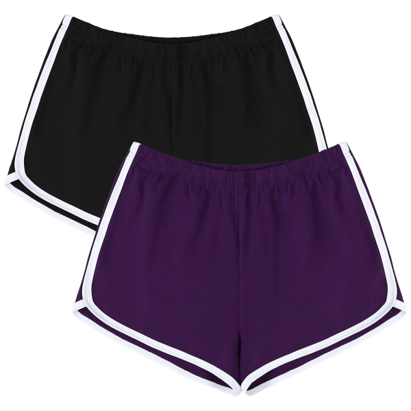 2-pak bomull sport booty shorts yoga dans sove shorts sommer atletiske shorts (L)