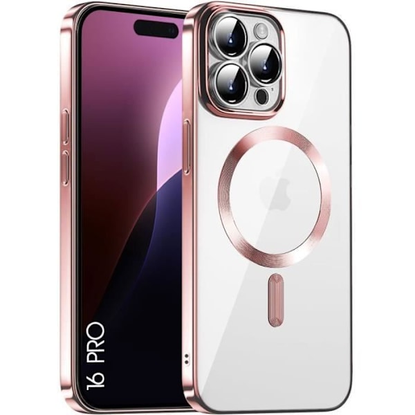 Etui til iPhone 16 Pro - Transparent beskyttelse med pink kromkant og magnetisk cirkel