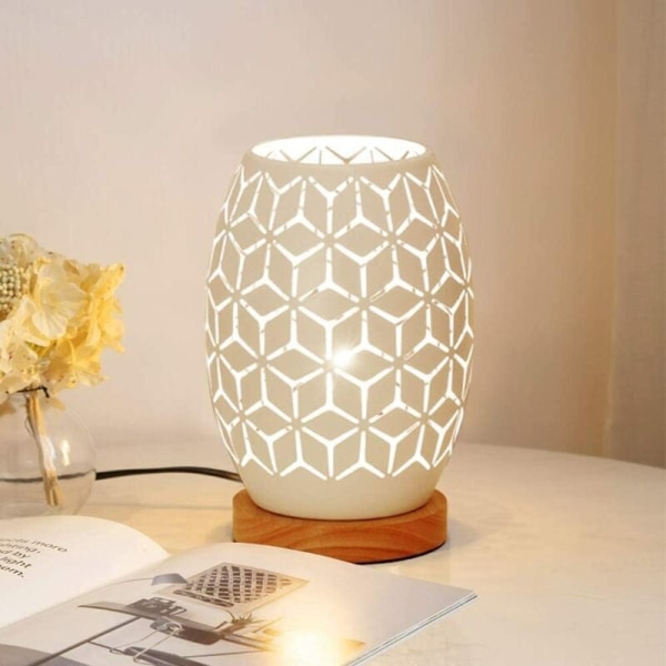Metalllampeformet bordlampe Nattbordslampe Trebase soveromslampe Dekorativ nattbordslampe med Edison-pære (geometrisk form)