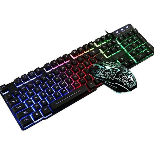 LED-baggrundsbelyst gaming-tastatur og musekombination Ergonomisk tastatur, sort