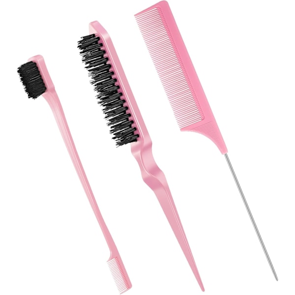 Slick Brush Set Tettbørstesett Plastbørste Hårbørste Tettkam Kantbørste Stellkam Pink