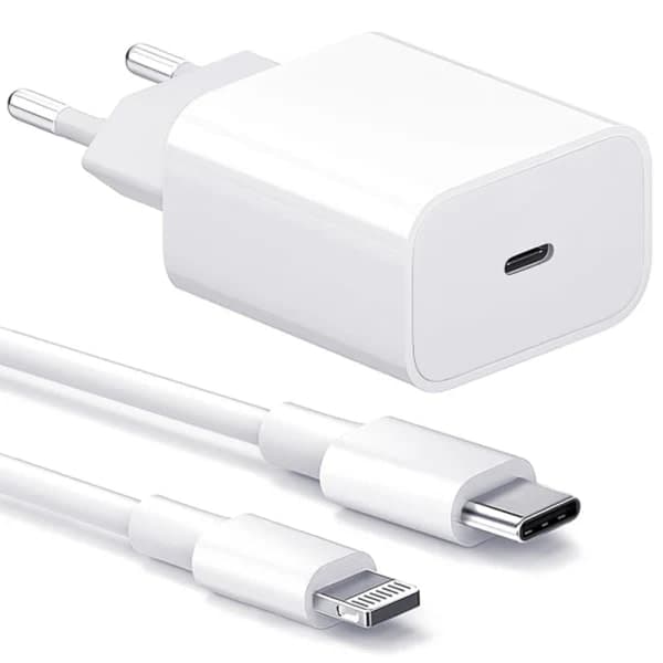 Hurtig oplader 20W til iPhone med 2 meter datakabel + opladerhoved Hvid 20W-2 stk todelt sæt