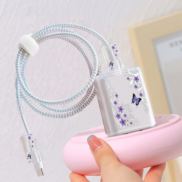 Søde DIY Kabels beskyttere til iPhone oplader, Elegant Hvid Blonder Mønster