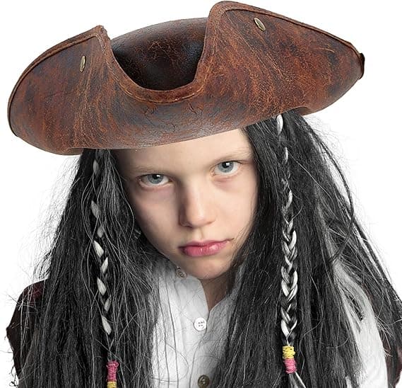 Pirate Hat in Imitation Leather - Brown Distressed Leather Colonial Style Tricorn Hat