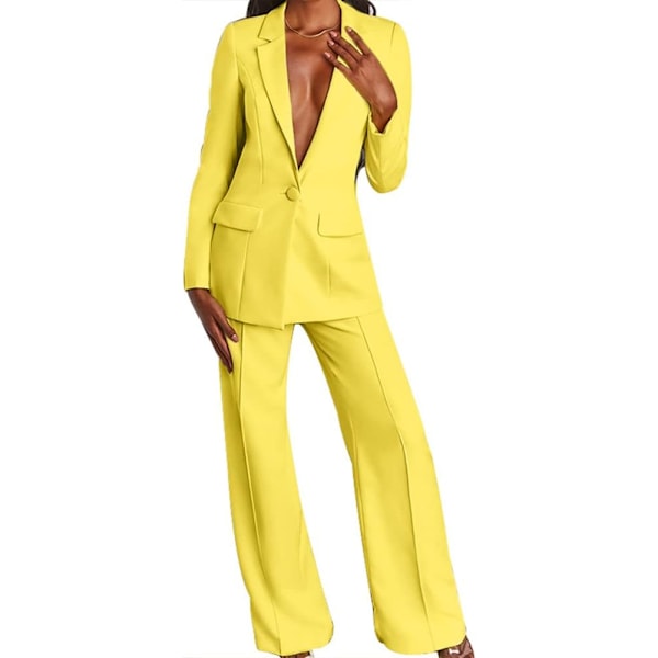 Dame Blazer og Bukser Sæt - Casual Formelle Business To Dele Blazer Sæt yellow L
