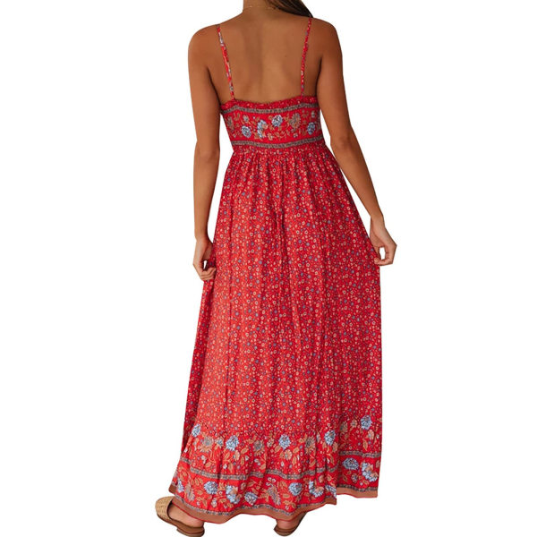 Sommer Maxi Kjoler til Kvinder Casual Boho Floral Wrap Nederdel V Hals Spaghetti Stropper Aften Fest Lang Kjole