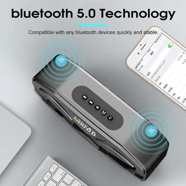 Trådlös Bluetooth-kompatibel ljuddubbelhögtalare med LED-skärm Fm-radioväckarklocka