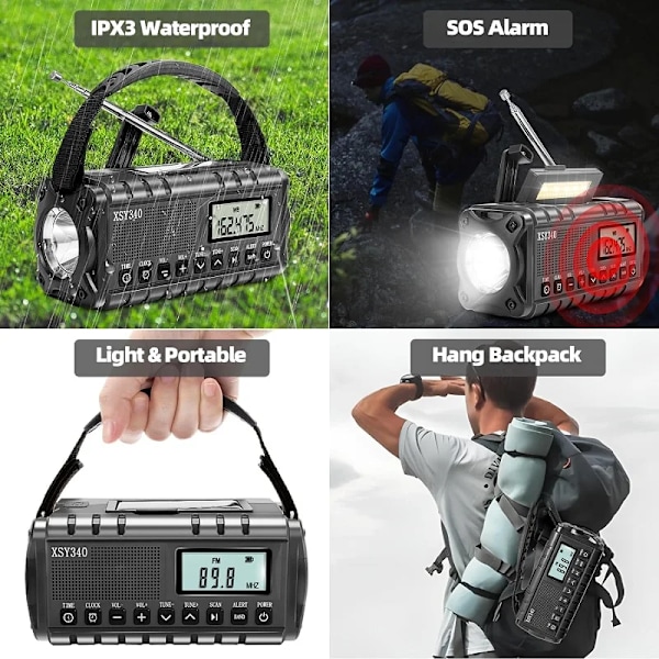 10000mAh Vattentät Nödradiomottagare Bärbar Solcellshandvev Vädervarningsradio med AM/FM Ficklampa Läslampa SOS-larm Red