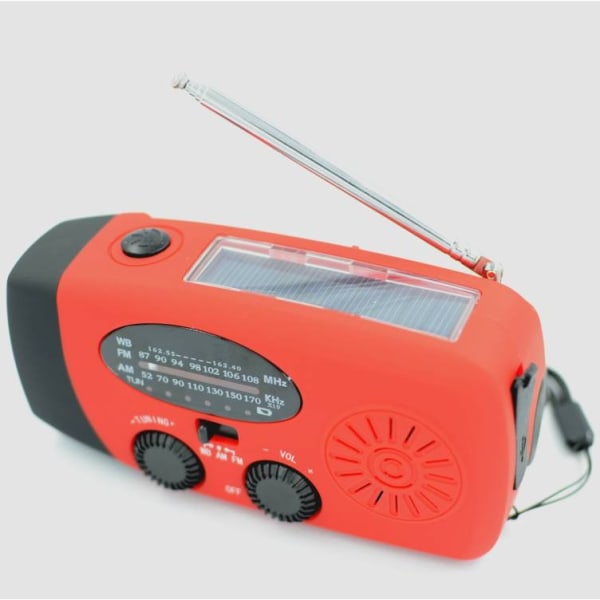 Nødradio med håndsving, solcelleoplader og powerbank