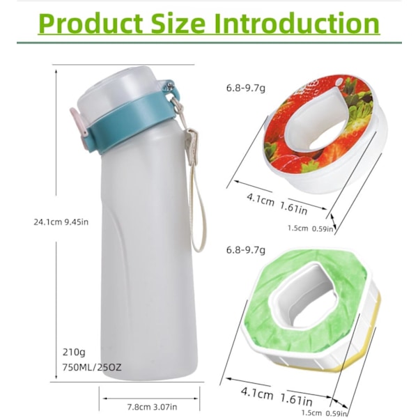 Vattenflaska Startpaket med 10 Aromatiska Kapslar, Air Bottles 650ML Flaska Drick Frukt Doft Sötvatten E%0 Koppen Vatten (Matt Lila)