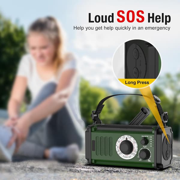 Nødradio 10000mWh Håndsveivradio Solar NOAA AM FM Vær 4 Lademetoder Polymerbatteri Lommelykt og Leselys SOS