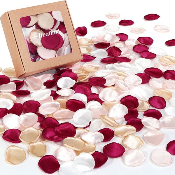 400 stk silke rosenblade til bryllupsdekorationer, Burgund rødbrune blomsterblade til centerpieces