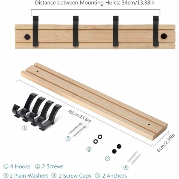 Veggmontert klesstativ med 4 bevegelige kroker, kleskroker veggkrok for håndklær luehengende frakker skjerf, vesker og andre