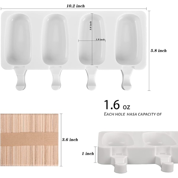 Silikone isforme, 2 isforme med 50 træpinde white