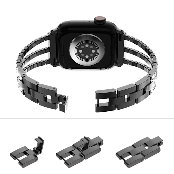 Kimaltava metallinen linkkirannekoru teräksestä naisille, yhteensopiva Band Series 9 8 7 SE2 6 5 4 3 2 1 kanssa, kristalli timantti 41mm 44mm 45mm musta musta black 41/44/45