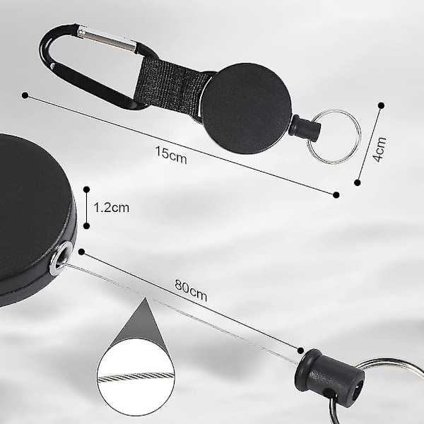 3 stk. Retractable nøkkelring, karabinkrok med Retractable Winder med 80cm stål