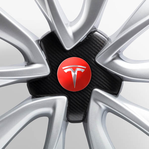 4-pakning - Tesla senterkopper / Navkapsler - Bil 77 Red/silver