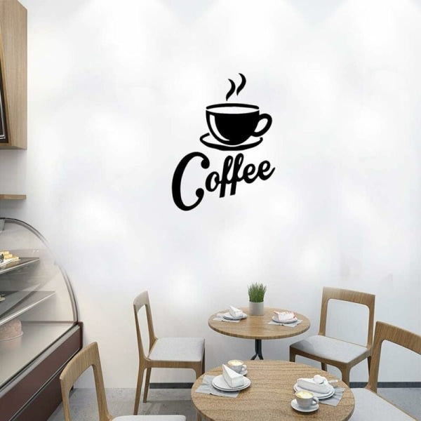 Kaffekop + kaffe vægklistermærker Køkken Sort Cafe Decor til Cafe Bar Coffee Station Coffee Shop Aftagelige køkkenvægdekaler