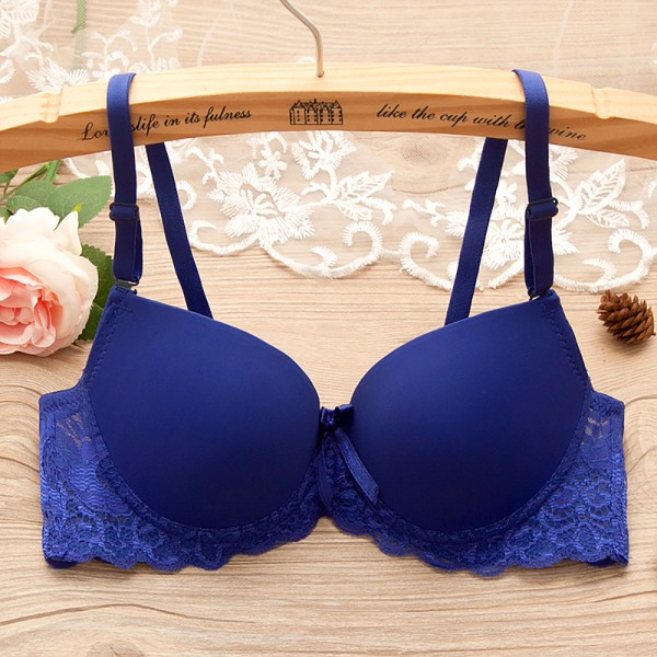 Glänsande spetsbh för kvinnor - Enfärgad glänsande sexiga underkläder - Damblå Blue 36/80AB