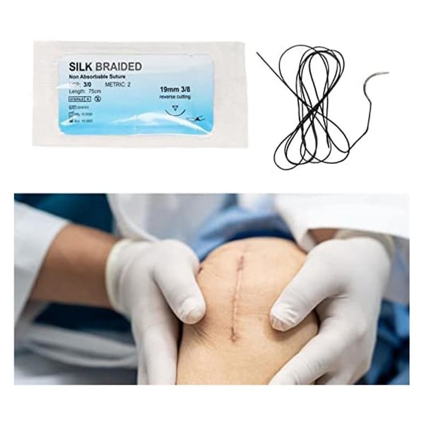 12 stk sæt silketråd sutursæt med buet nål sår sutur øvelsestråd til dyrlægeklinikken