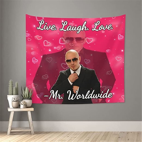 Mr. Worldwide Says To Live Laugh Love Tapestry Vægophæng til stuen Soveværelse Dorm Decor 40ʺ x 60ʺ