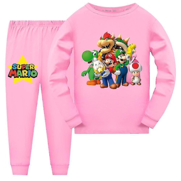 Super Mario Pyjamas Långärmad T-shirt Byxor Sovkläder Nattkläder Pjs Set Barn Pojkar Flickor Pyjamas Loungewear Ålder 7-14 År CMK Rosa Pink 9-10 Years