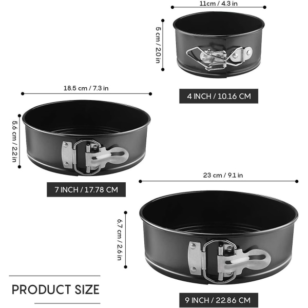 3-lagers, justerbar, gångjärnsförsedd, rund kakform i rostfritt stål om 3 (4 "7" 9 ") (3 stycken)