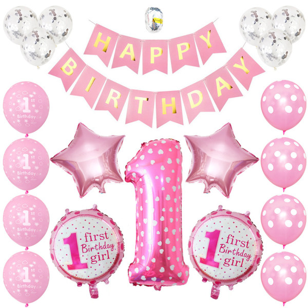 Ett år födelsedag dekor set ballonger festtillbehör för pojke flicka Girl