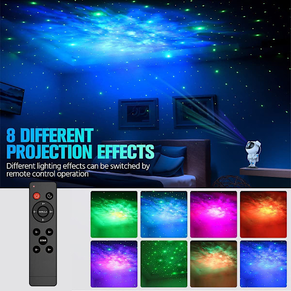 Astronaut Galaxy Stjerneprojektor Stjernehimmel Lys, Astronaut Lysprojektor med Nebula, Timer og Fjernbetjening, Bedste Gave til Børn og Voksne White plug-in