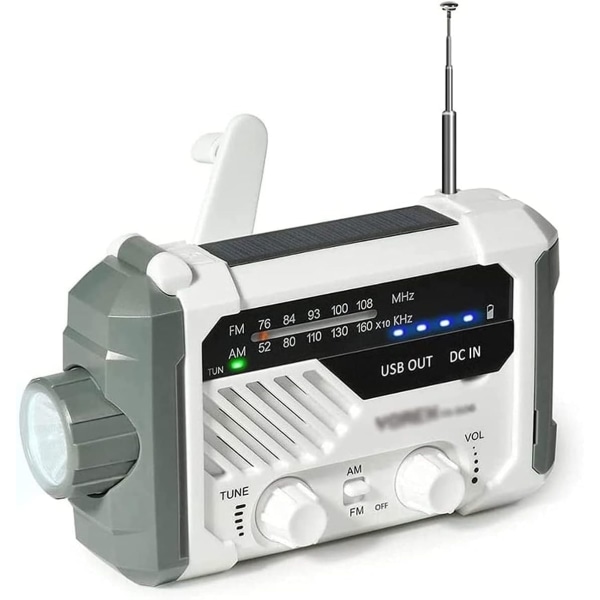 Nödradio, handvevsradio med ficklampa, AM/FM väderradio med 2000mAh Power Bank