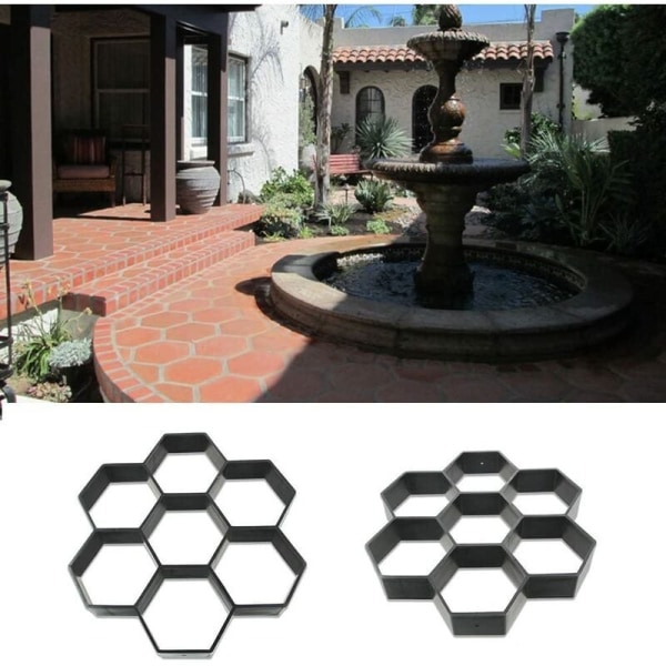 Uudelleenkäytettävä kuusikulmainen mold betonipäällystettä varten, askelma, sementtikivi jalkakäytävälle, ajotieltä, patio, puutarha, tie (30 x 30 cm, musta)