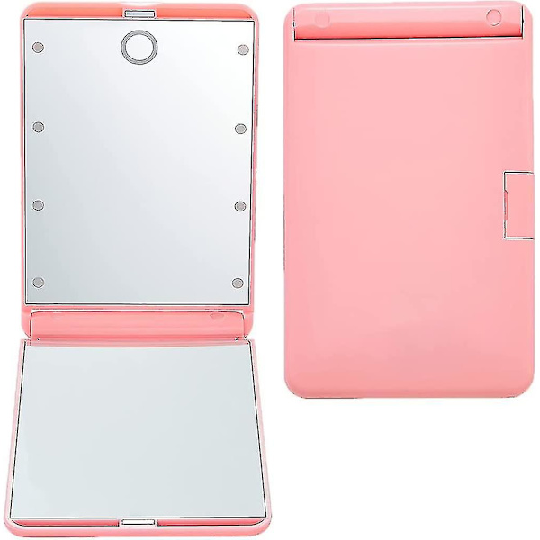 Resväska Kompakt Makeup Spegel Bärbar Touch Switch Förstorad Ljus Liten Spegel med 8 LED-lampor för Mors dag (Slumpmässig färg