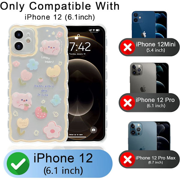 Yhteensopiva iPhone 12 -kotelon kanssa Keltainen aaltoesteettinen söpö piirustus