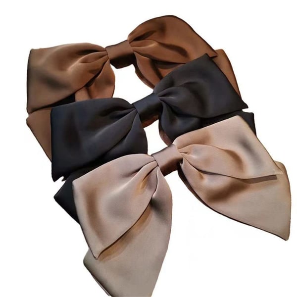 Store hårspenner Silke Satin Ribbon Fransk Sløyfe Hårklips For Tykt Og Fint Hår Tilbehør For Kvinner Jenter (svart brun khaki)