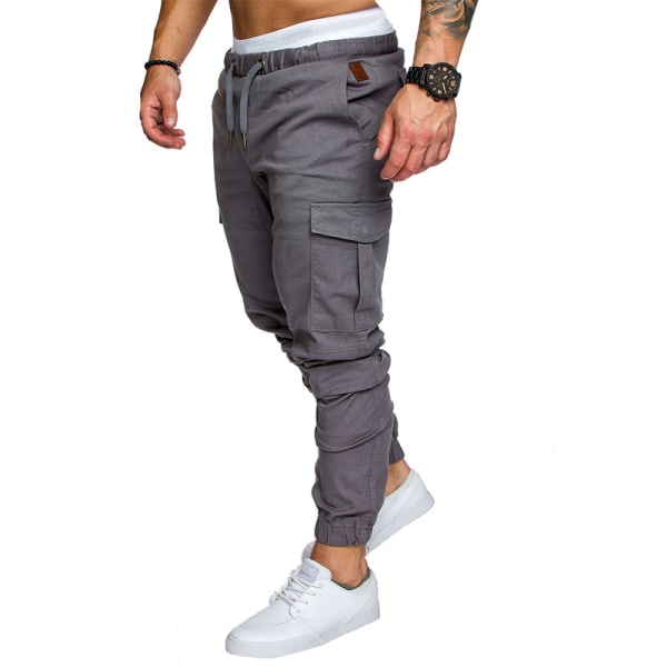 Mænds multi-lomme bukser med snøre, grå gray 3XL