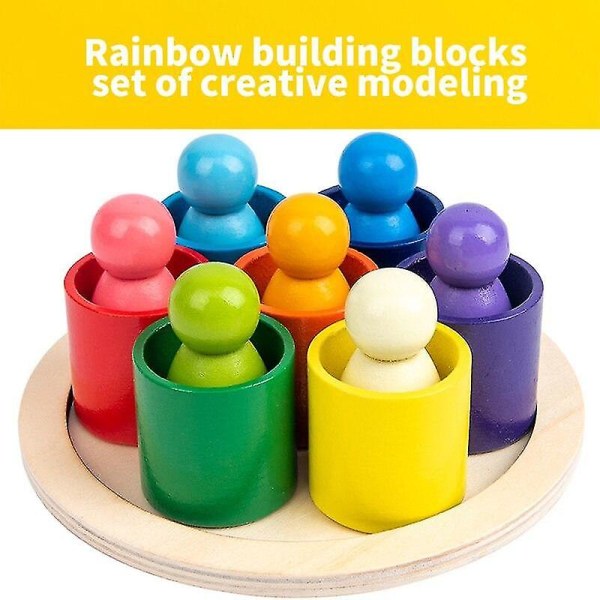 Tre regnbuebyggeklosssett kopp Barnes fargerike Jenga pedagogiske leker i tre