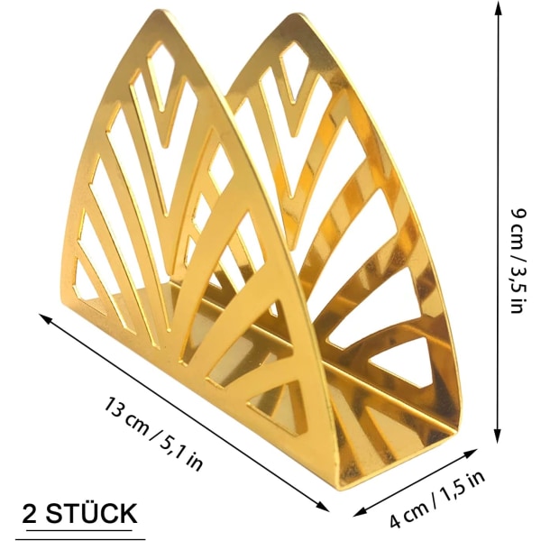 2-delt serviettholdersett, enkel trekant i rustfritt stål, gull