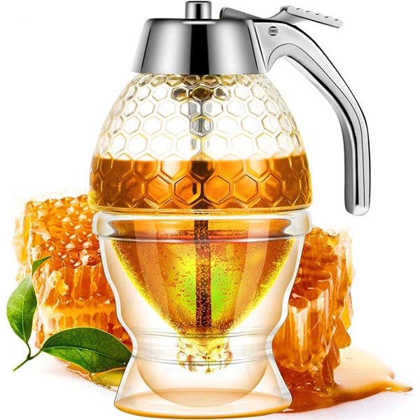 Akryl honning dispenser, sirup og sukker krukke Pot, No Drip honning dispenser med høj kapacitet