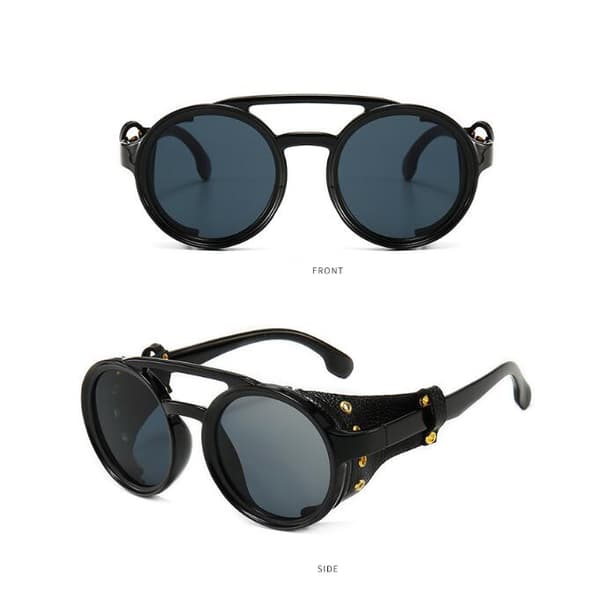 Retro runde steampunk solbriller for kvinner og menn black
