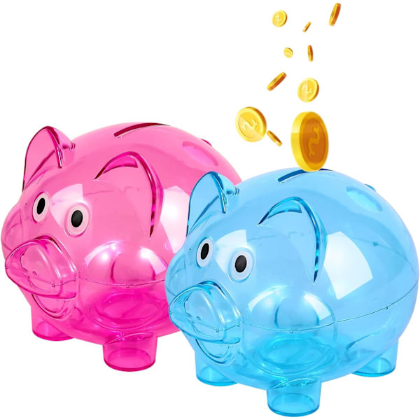 2 st Blå/Rosa Transparent Spargris Okrossbar Pengabox Myntbox Barn Pojkar Flickor Födelsedag, Jul, Baby Shower